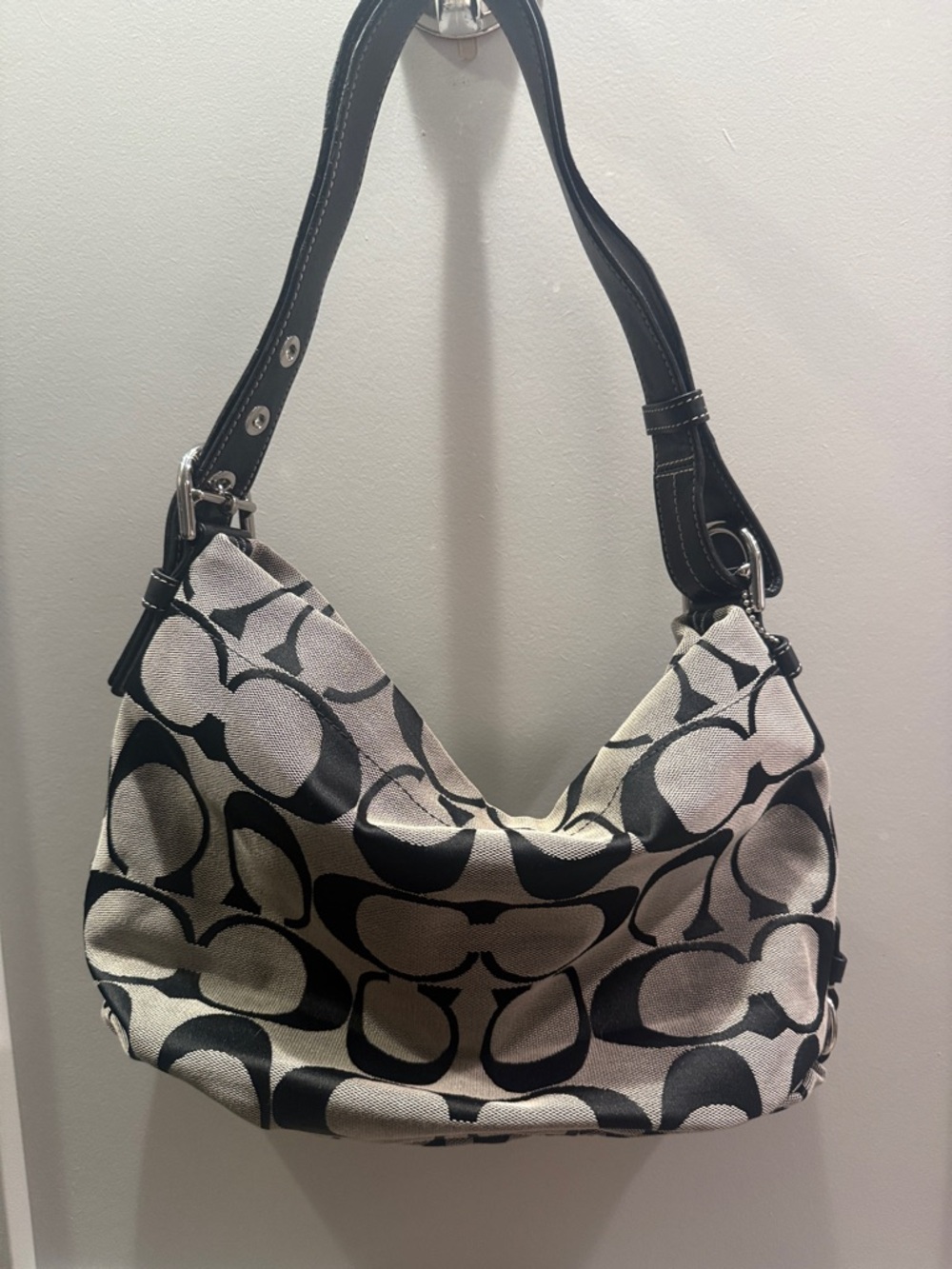 Coach Black & Grey Signature Hobo Shoulder Bag